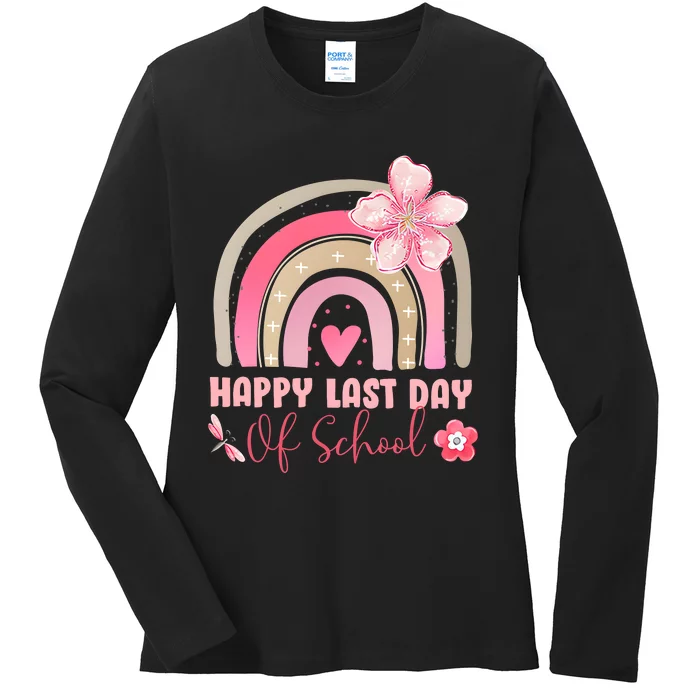 Happy Last Day Of School Rainbow Vintage Ladies Long Sleeve Shirt