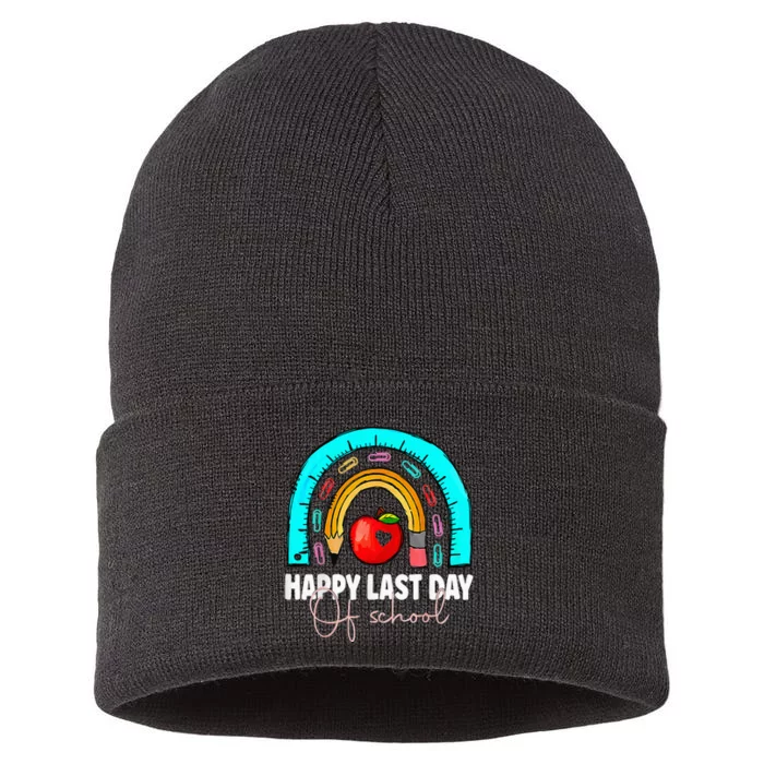 Happy Last Day of School Teacher Student Graduation Rainbow Sustainable Knit Beanie