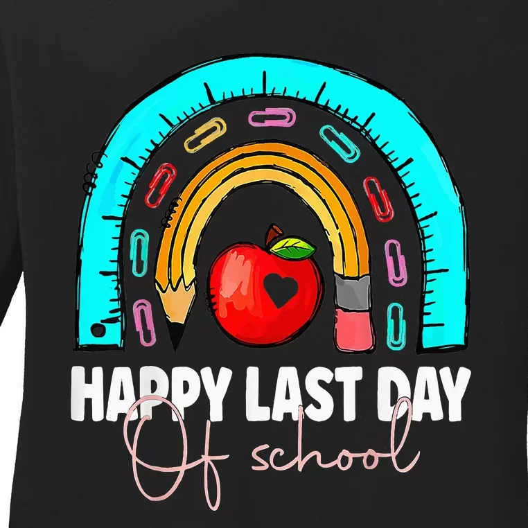 Happy Last Day of School Teacher Student Graduation Rainbow Ladies Long Sleeve Shirt