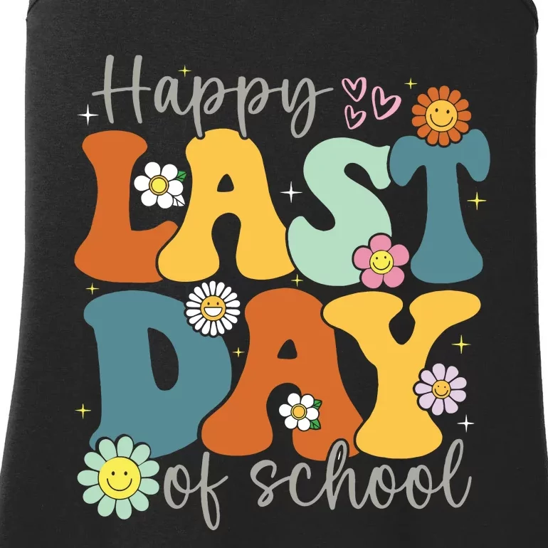 Happy Last Day Of School Graduation Groovy Teacher Student Ladies Essential Tank