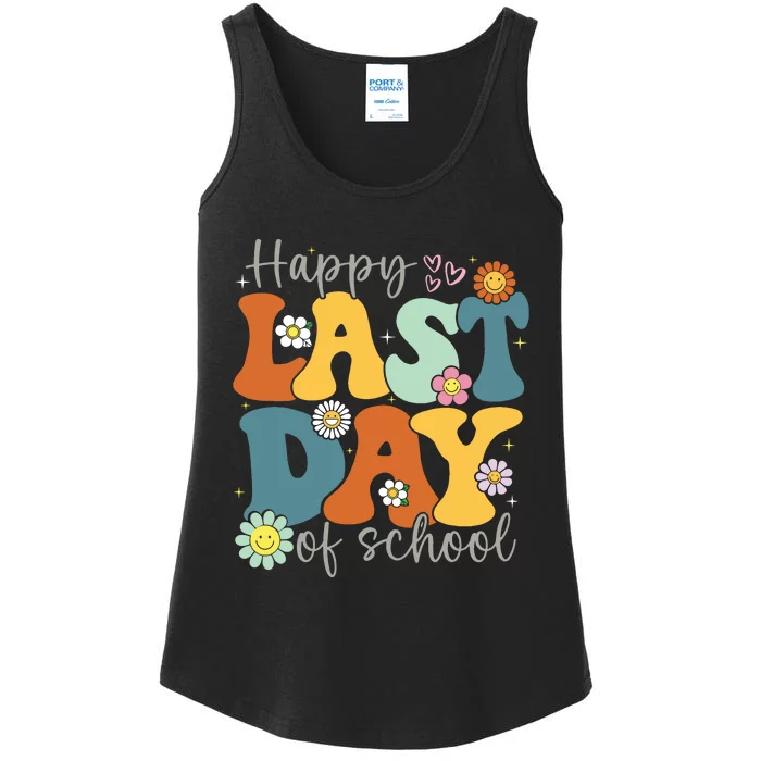 Happy Last Day Of School Graduation Groovy Teacher Student Ladies Essential Tank