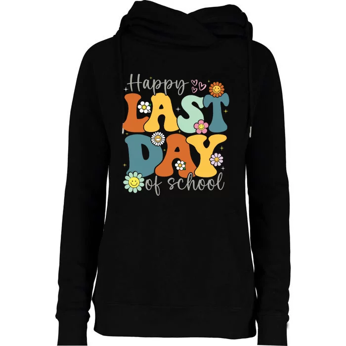 Happy Last Day Of School Graduation Groovy Teacher Student Womens Funnel Neck Pullover Hood