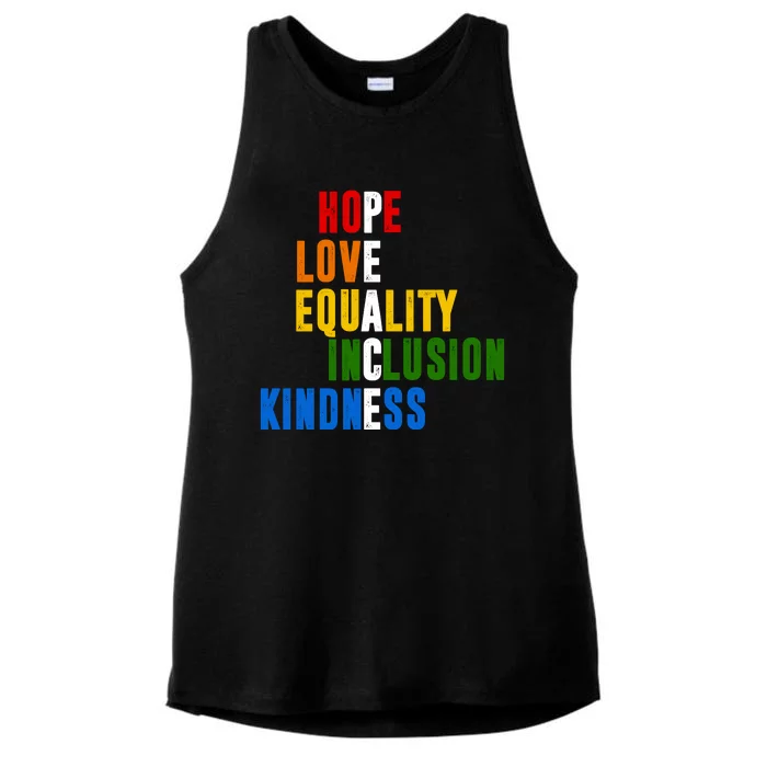 Hope Love Equality Inclusion Kindness Peace Quote Ladies Tri-Blend Wicking Tank