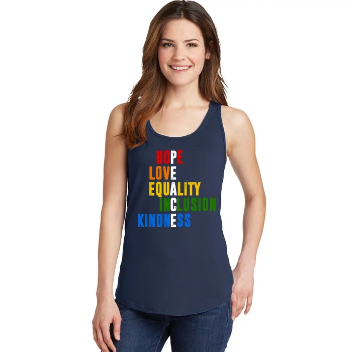 Hope Love Equality Inclusion Kindness Peace Quote Ladies Essential Tank