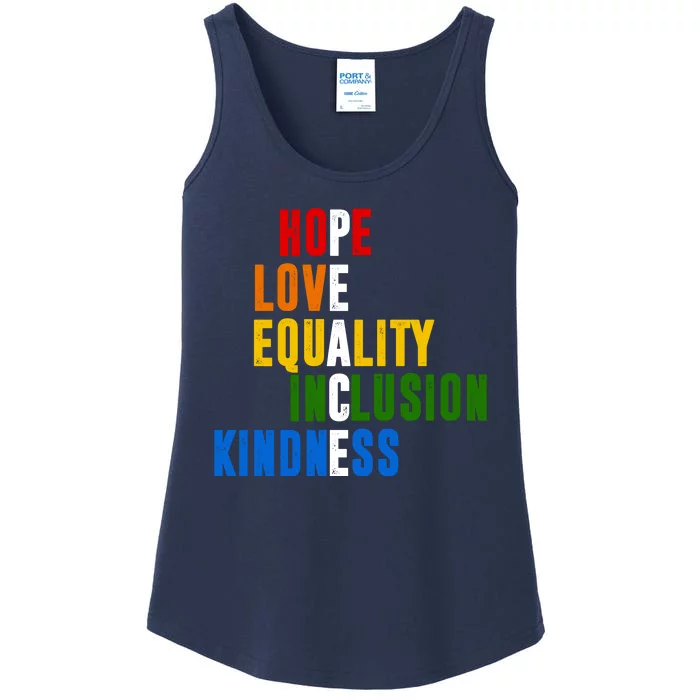 Hope Love Equality Inclusion Kindness Peace Quote Ladies Essential Tank