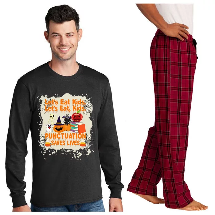 Halloween LetS Eat Punctuation Saves Lives Bleached Long Sleeve Pajama Set