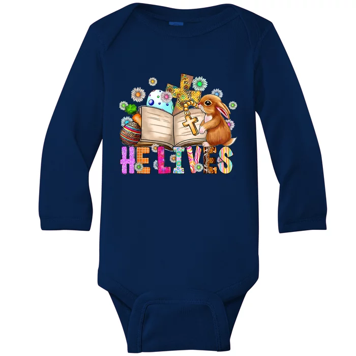 He Lives Easter Cross Jesus Religious Easter Day Christians Baby Long Sleeve Bodysuit