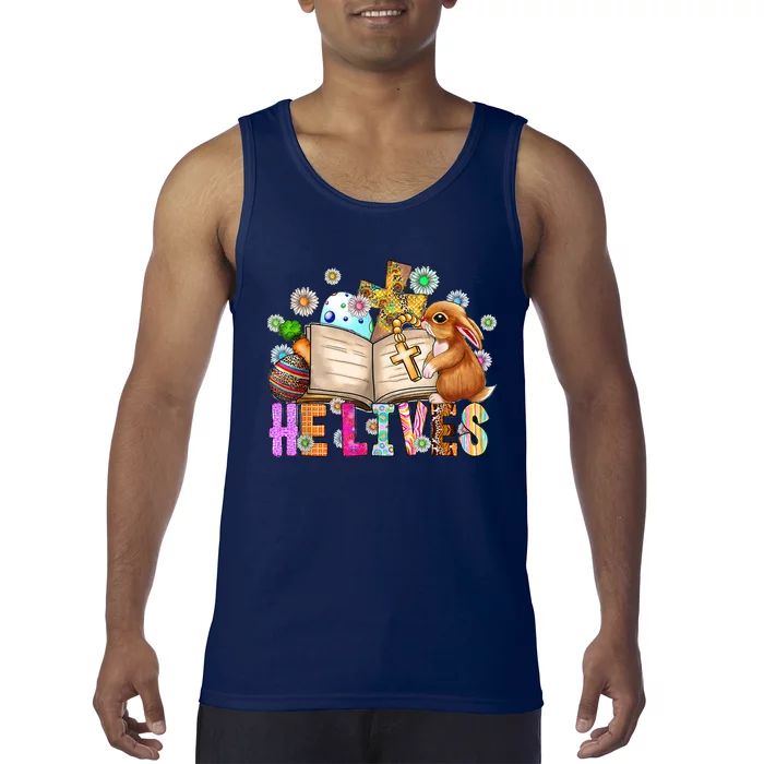 He Lives Easter Cross Jesus Religious Easter Day Christians Tank Top