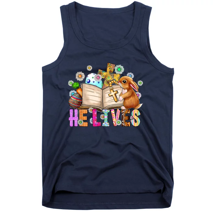 He Lives Easter Cross Jesus Religious Easter Day Christians Tank Top