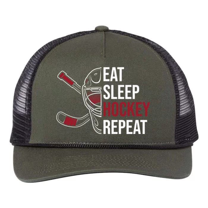 Hockey Lovers Eat Sleep Hockey Repeat Hockey Players Cool Gift Retro Rope Trucker Hat Cap