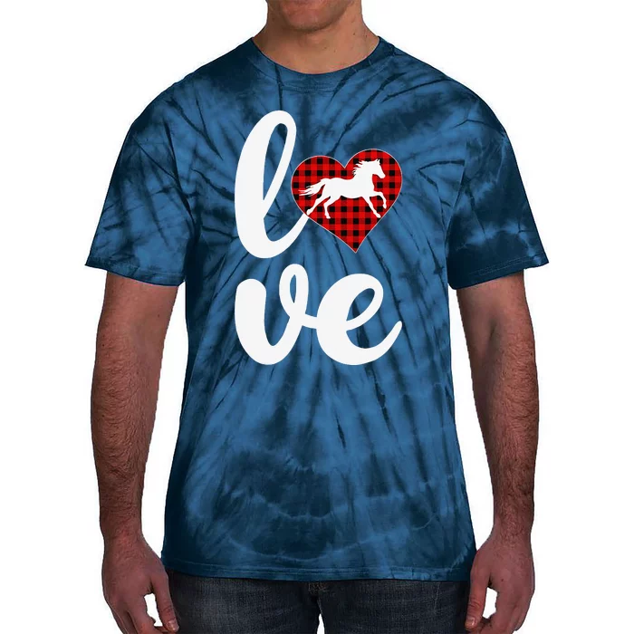 Horse Lover Funny Buffalo Plaid Love Horse Valentine's Day Tie-Dye T-Shirt