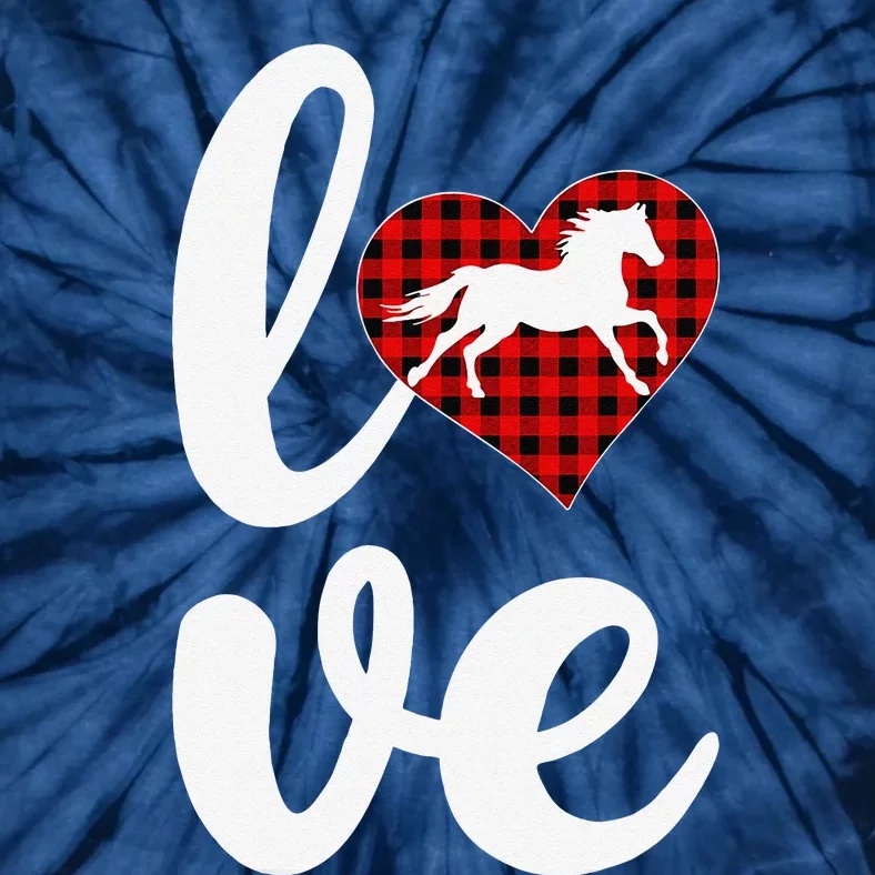 Horse Lover Funny Buffalo Plaid Love Horse Valentine's Day Tie-Dye T-Shirt