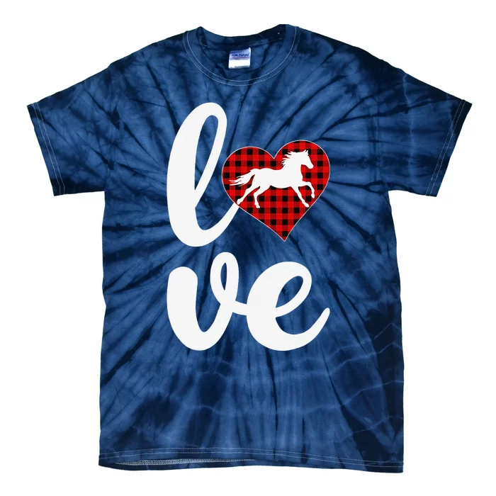 Horse Lover Funny Buffalo Plaid Love Horse Valentine's Day Tie-Dye T-Shirt