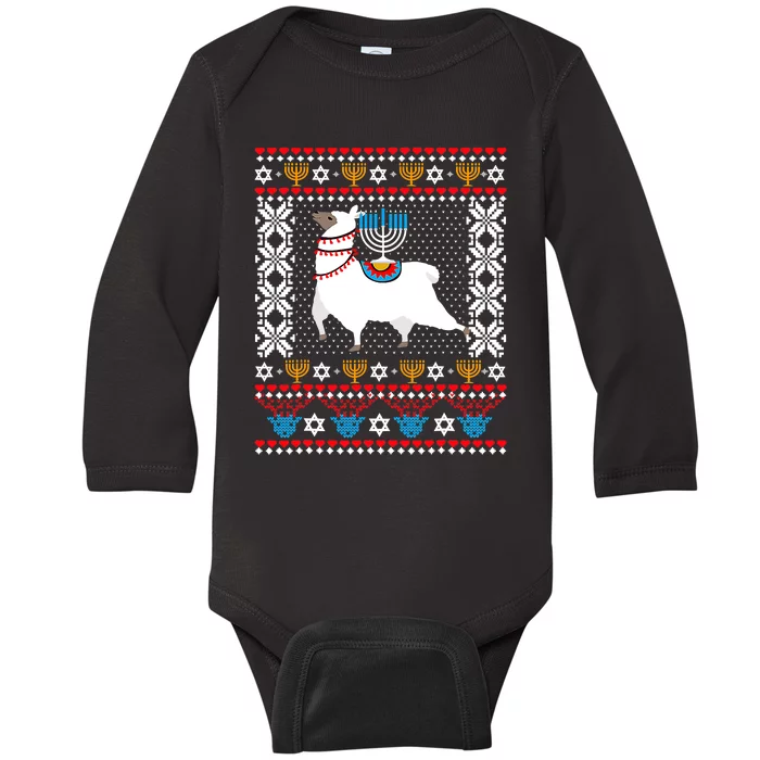 Happy Llamakah Funny Llama Lover Hanukkah Ugly Baby Long Sleeve Bodysuit