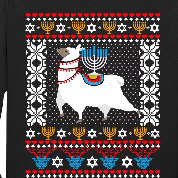 Happy Llamakah Funny Llama Lover Hanukkah Ugly Tall Long Sleeve T-Shirt