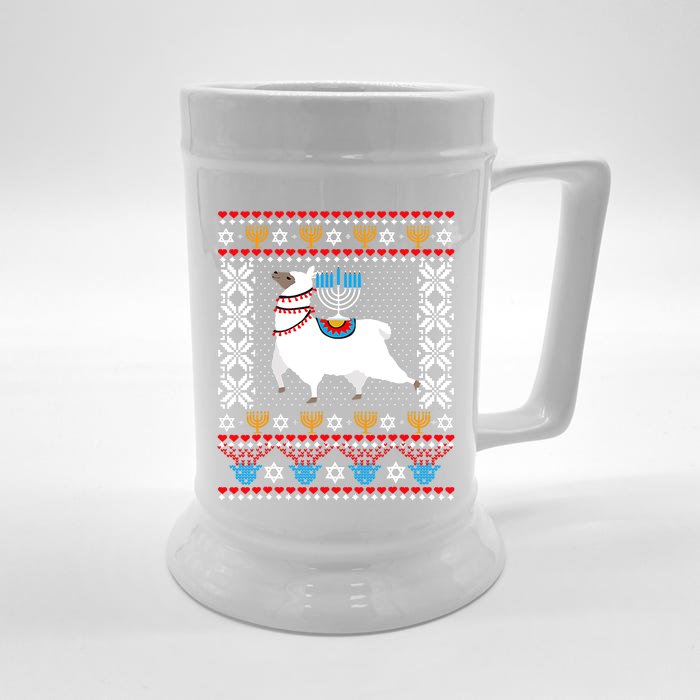 Happy Llamakah Funny Llama Lover Hanukkah Ugly Front & Back Beer Stein