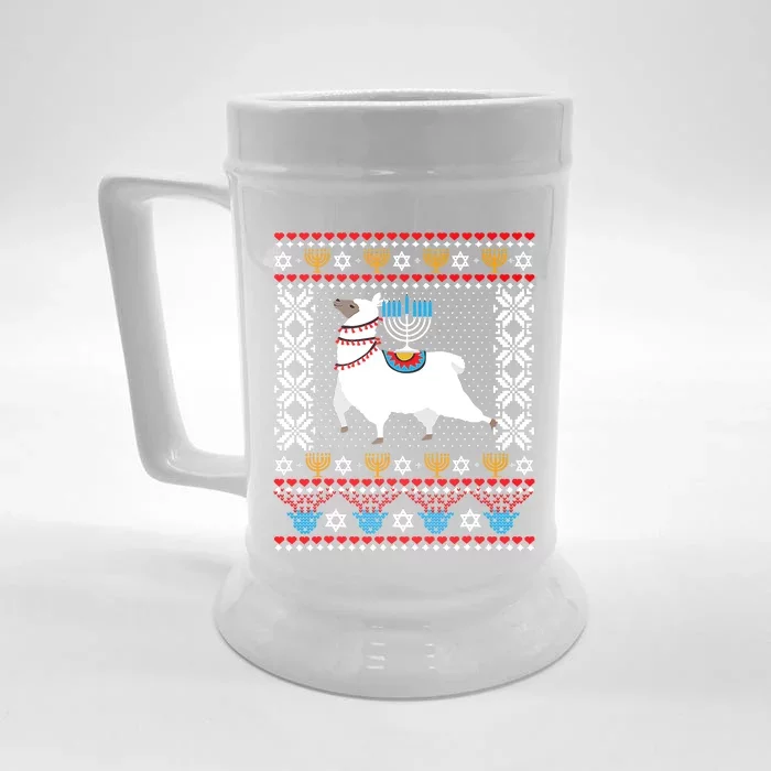 Happy Llamakah Funny Llama Lover Hanukkah Ugly Front & Back Beer Stein