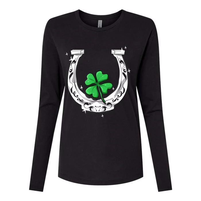 Horseshoe Lucky Four Leaf Clover Horse Womens Cotton Relaxed Long Sleeve T-Shirt