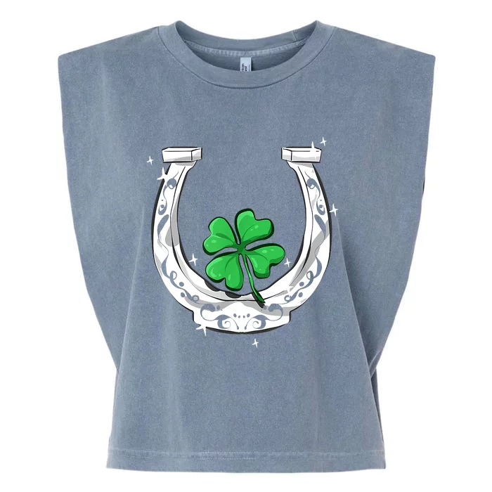 Horseshoe Lucky Four Leaf Clover Horse Garment-Dyed Women's Muscle Tee