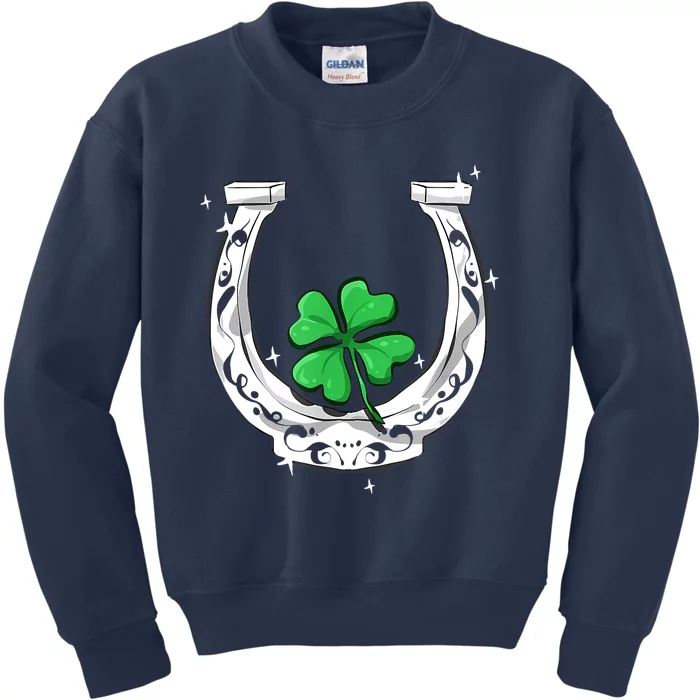 Horseshoe Lucky Four Leaf Clover Horse Kids Sweatshirt