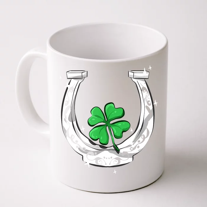 Horseshoe Lucky Four Leaf Clover Horse Front & Back Coffee Mug