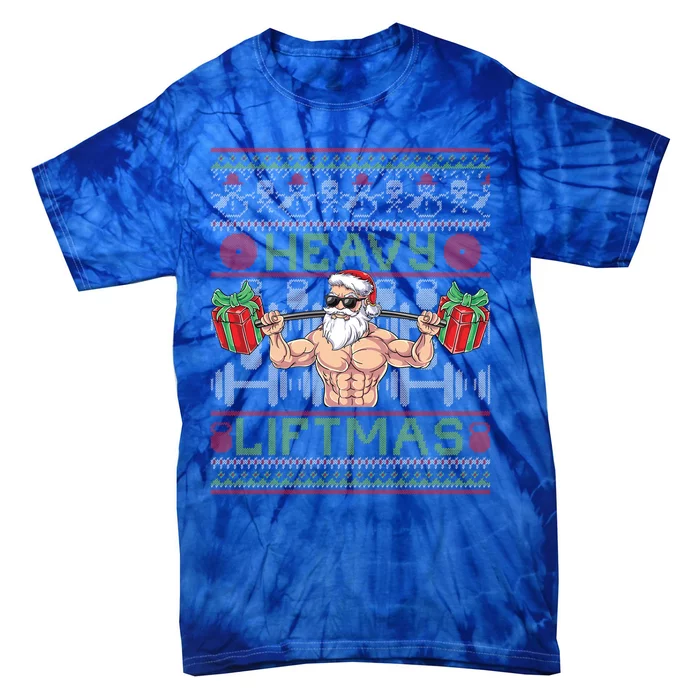 Heavy Liftmas Fitness Xmas Santa Ugly Christmas Bodybuilder Gift Tie-Dye T-Shirt