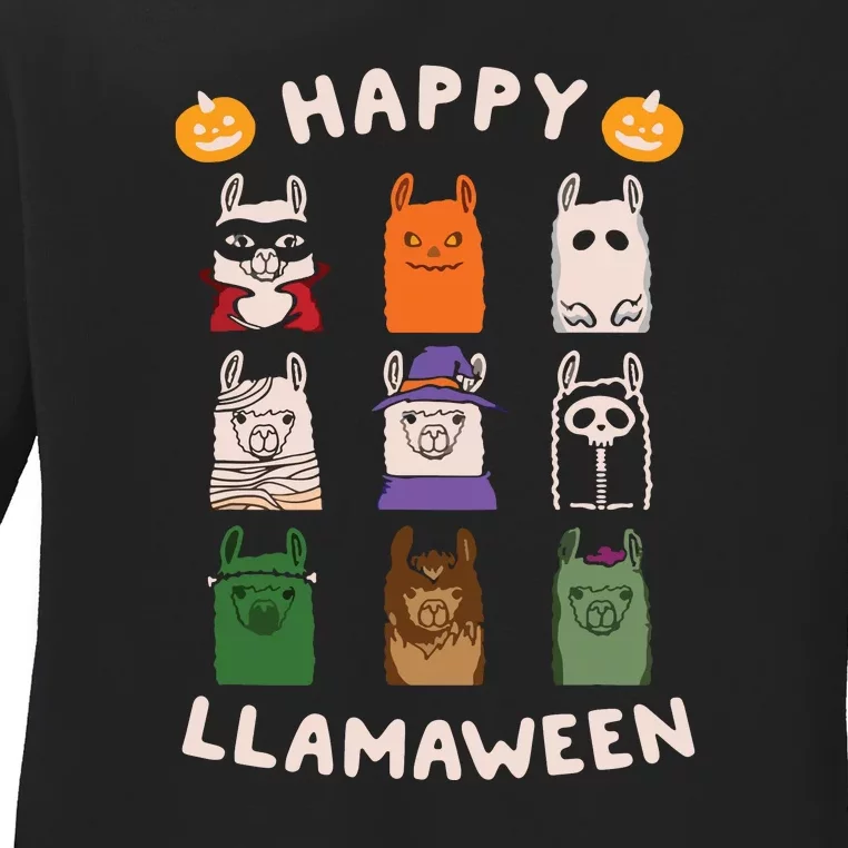 Happy Llamaween Funny Halloween Ladies Long Sleeve Shirt