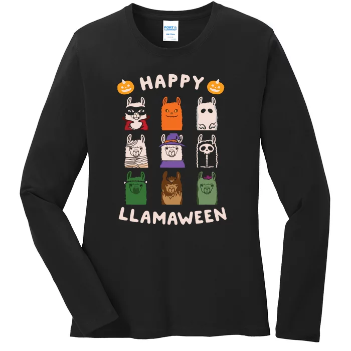 Happy Llamaween Funny Halloween Ladies Long Sleeve Shirt