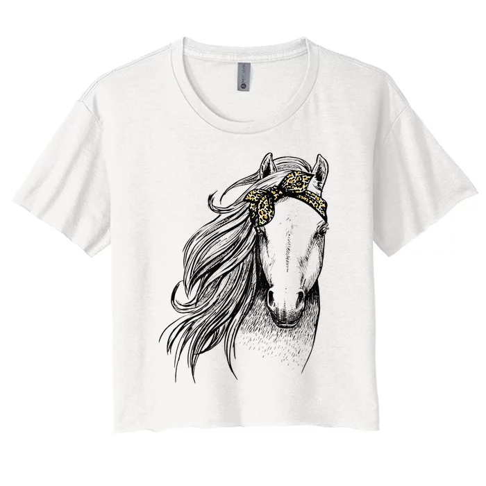 Horse Leopard Face Horseback Riding Horse Lover Women's Crop Top Tee