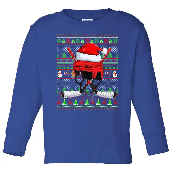 Hockey Lover Family Matching Santa Ugly Hockey Christmas Gift Toddler Long Sleeve Shirt