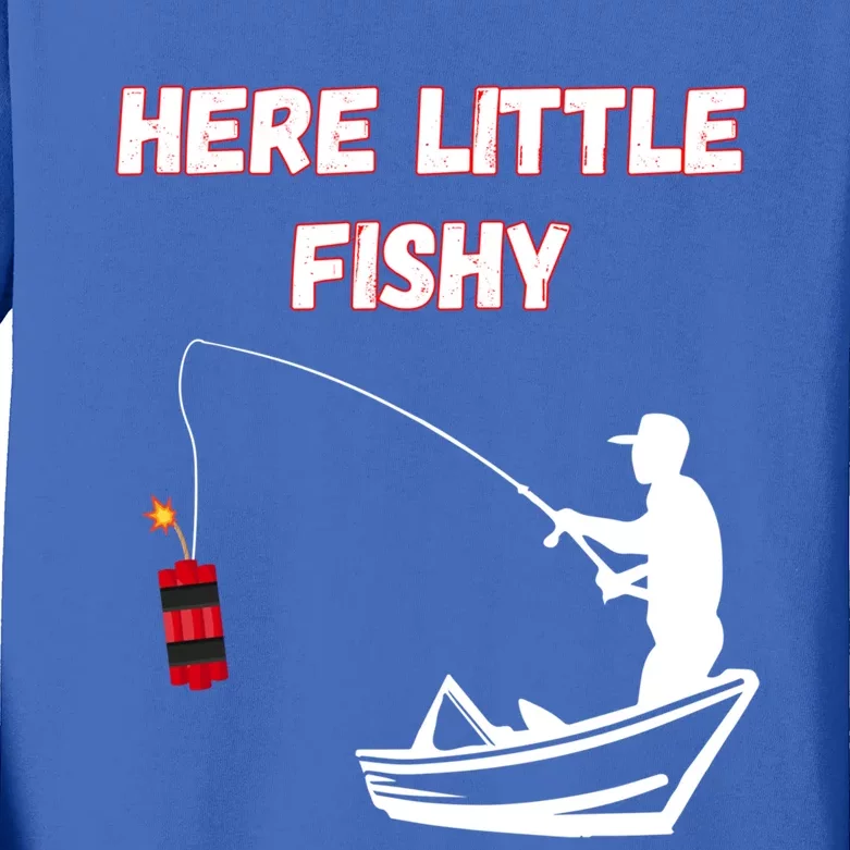 Here Little Fishy Funny Gift Kids Long Sleeve Shirt