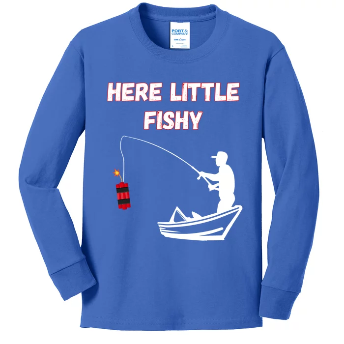 Here Little Fishy Funny Gift Kids Long Sleeve Shirt