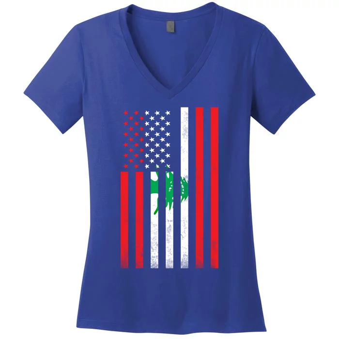 Half Lebanese Flag Vintage American Inside Me Usa Gift Women's V-Neck T-Shirt