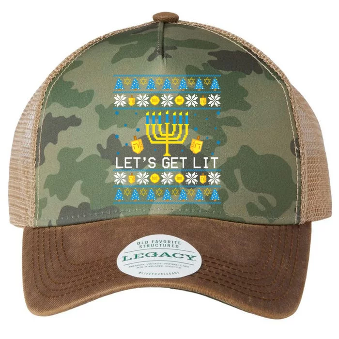 Hanukkah Let's Get Lit Jewish Ugly Sweater Channukah Menorah Legacy Tie Dye Trucker Hat