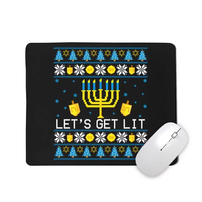 Hanukkah Let's Get Lit Jewish Ugly Sweater Channukah Menorah Mousepad