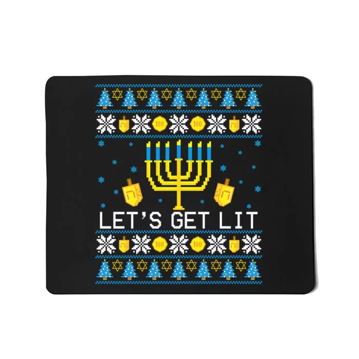 Hanukkah Let's Get Lit Jewish Ugly Sweater Channukah Menorah Mousepad