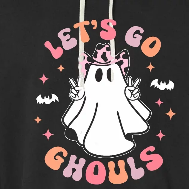 Halloween Lets Go Ghouls Ghost Retro Costume Garment-Dyed Fleece Hoodie