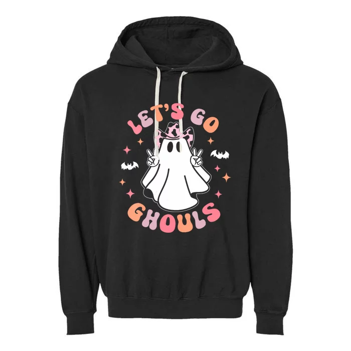 Halloween Lets Go Ghouls Ghost Retro Costume Garment-Dyed Fleece Hoodie