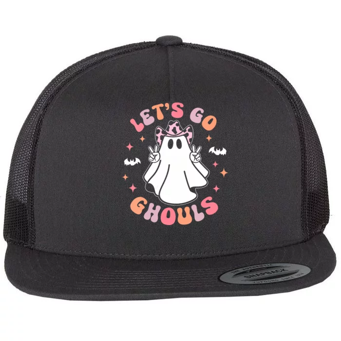 Halloween Lets Go Ghouls Ghost Retro Costume Flat Bill Trucker Hat