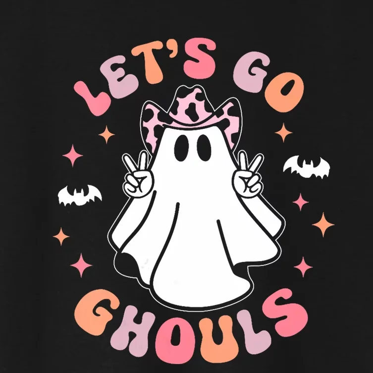 Halloween Lets Go Ghouls Ghost Retro Costume Women's Crop Top Tee