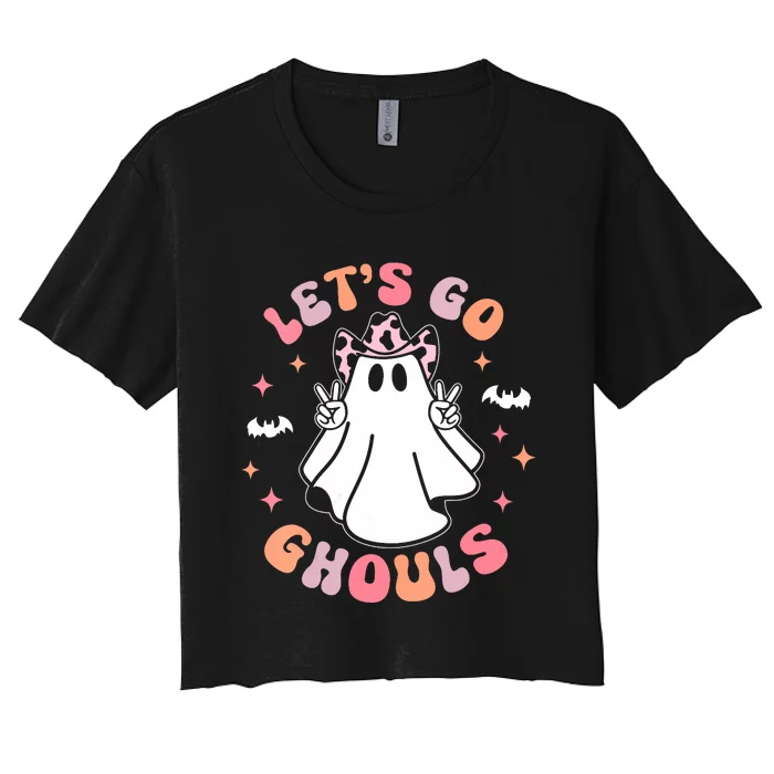 Halloween Lets Go Ghouls Ghost Retro Costume Women's Crop Top Tee