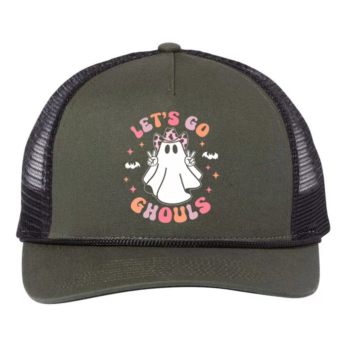 Halloween Lets Go Ghouls Ghost Retro Costume Retro Rope Trucker Hat Cap