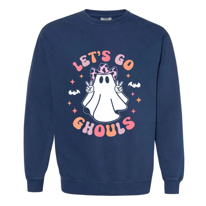 Halloween Lets Go Ghouls Ghost Retro Costume Garment-Dyed Sweatshirt