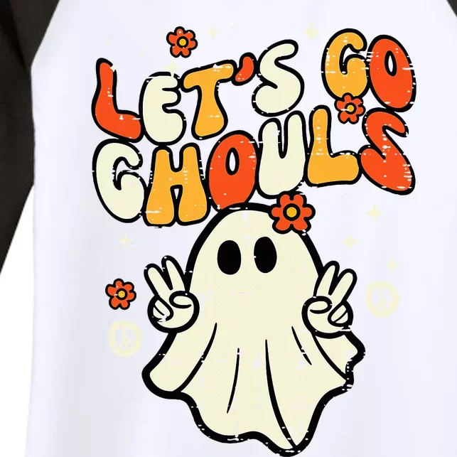 Halloween Lets Go Ghouls Ghost Women's Tri-Blend 3/4-Sleeve Raglan Shirt