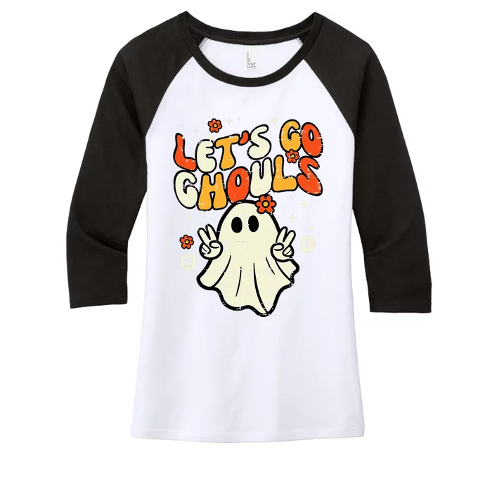 Halloween Lets Go Ghouls Ghost Women's Tri-Blend 3/4-Sleeve Raglan Shirt