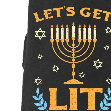 Hanukkah Lets Get Lit Menorah Funny Hebrew Jewish Doggie 3-End Fleece Hoodie