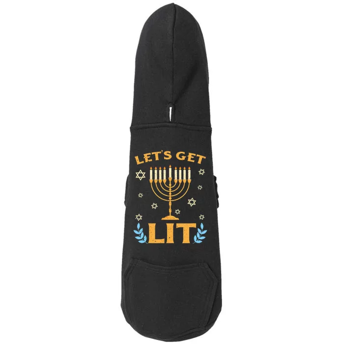 Hanukkah Lets Get Lit Menorah Funny Hebrew Jewish Doggie 3-End Fleece Hoodie