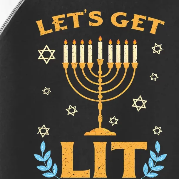 Hanukkah Lets Get Lit Menorah Funny Hebrew Jewish Toddler Fine Jersey T-Shirt