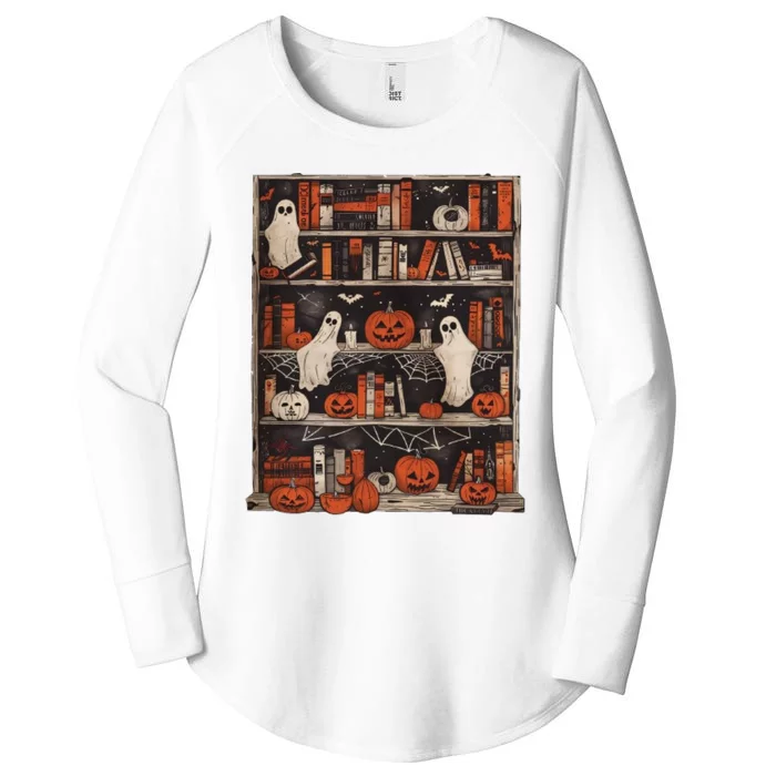 Halloween Library Ghost Books Halloween Teacher Halloween Book Women's Perfect Tri Tunic Long Sleeve Shirt