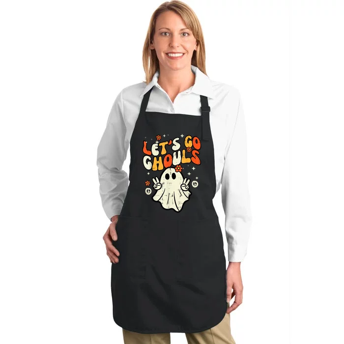 Halloween Lets Go Ghouls Ghost Retro Costume Full-Length Apron With Pocket